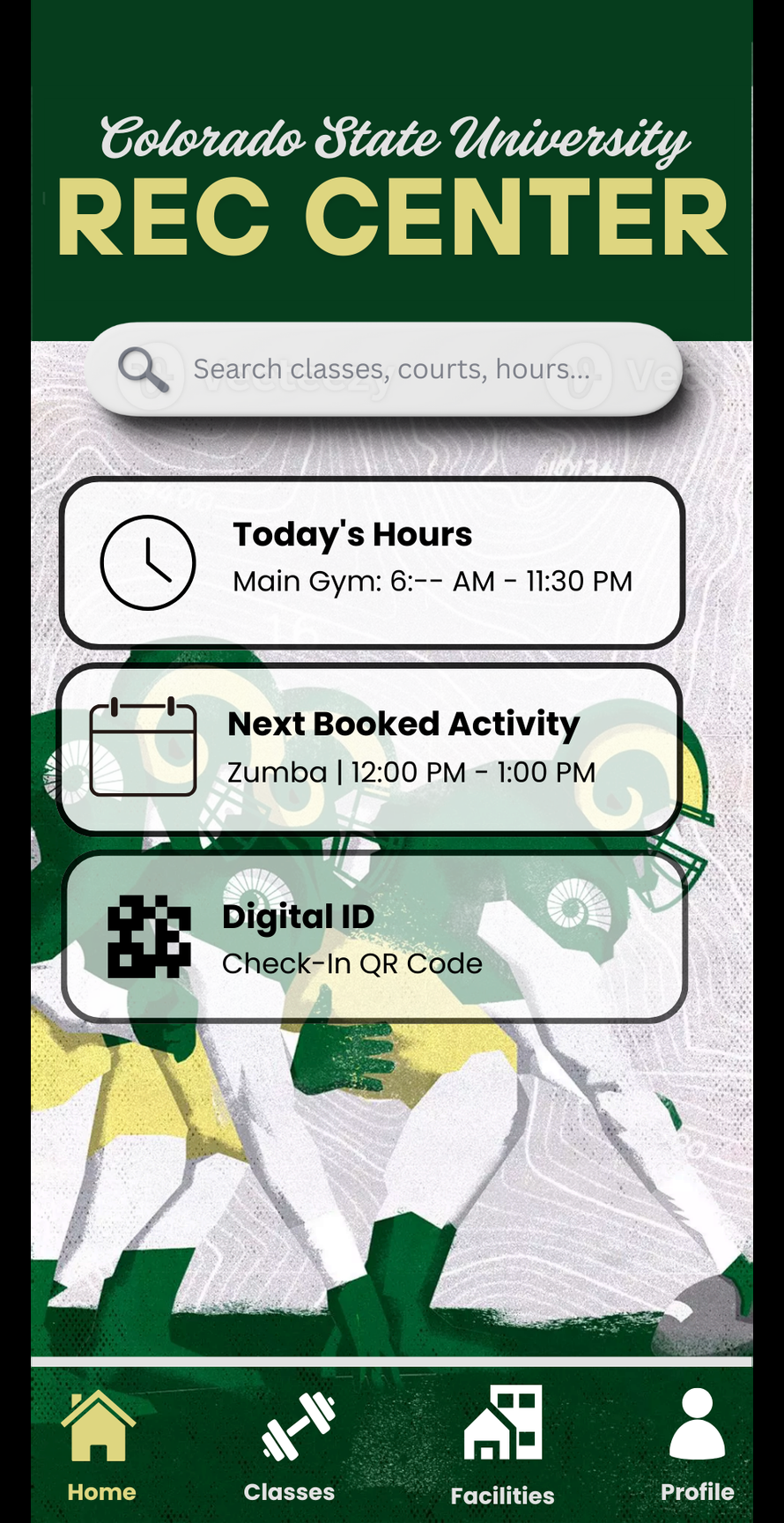 CSU Rec App home screen redesign