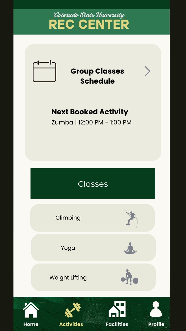 CSU Rec App activities screen